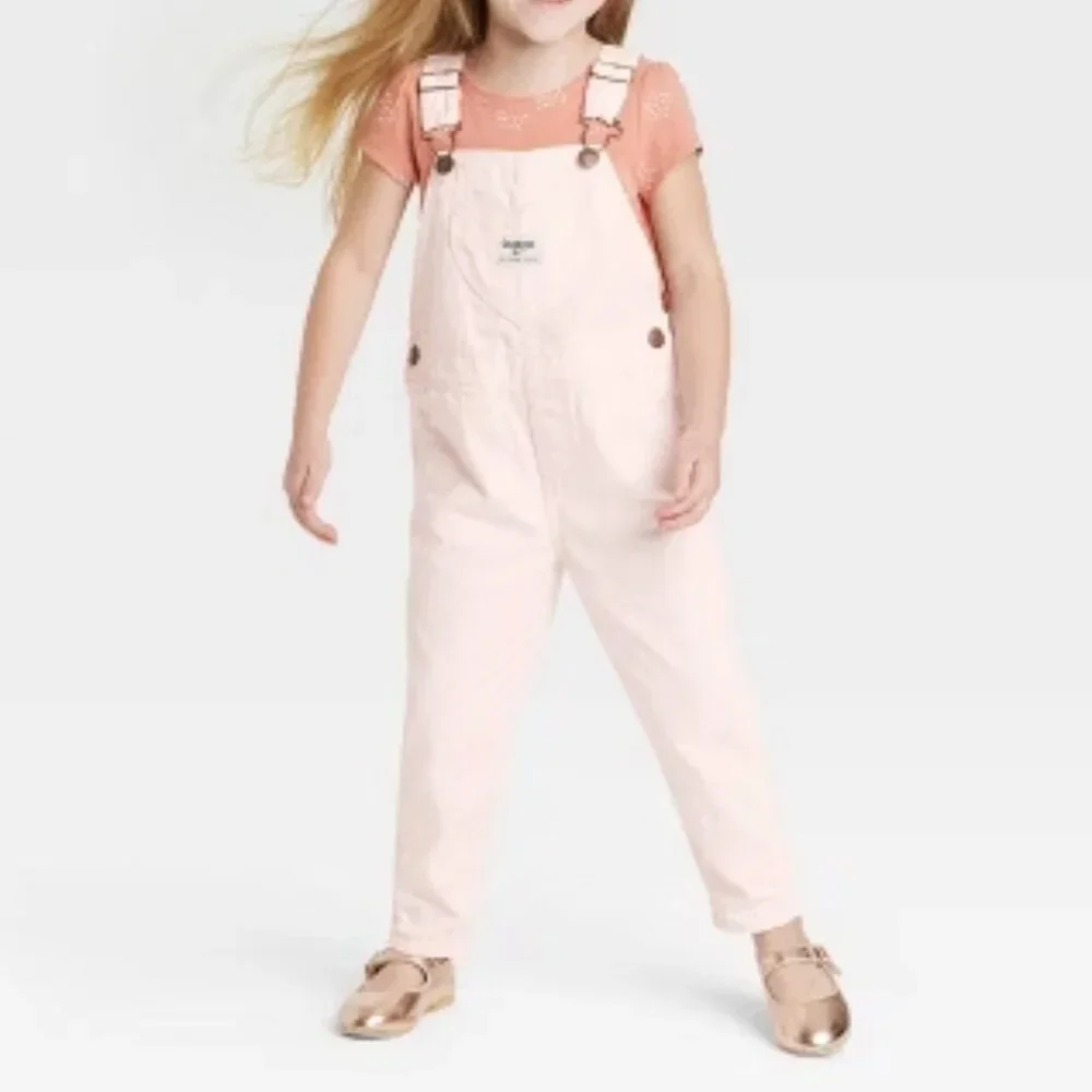 OshKosh B'gosh Baby Girl Light‎ Pink Heart Pocket Adjustable Straps Overalls 18M